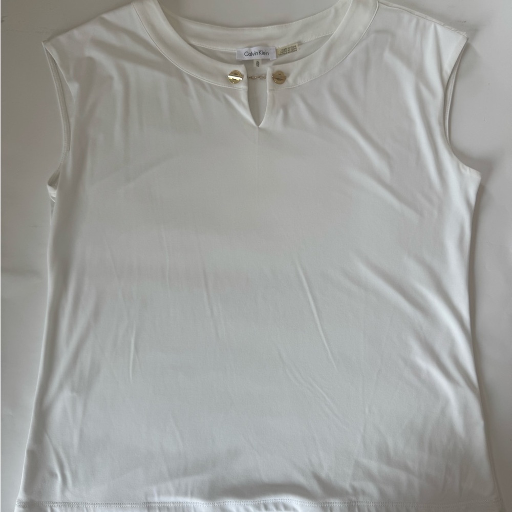 Calvin Klein White Fitted Buttoned Blouse, Extra Large